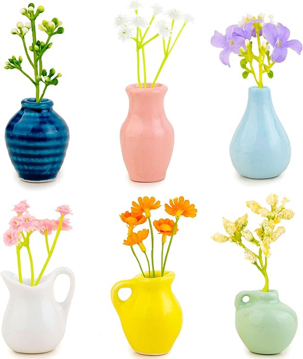 6 Pcs Mini Ceramic Vase Magnets for Fridge, Cute Tiny Magnet Vases for Flowers Plant, Mini 3D Pla... | Amazon (US)