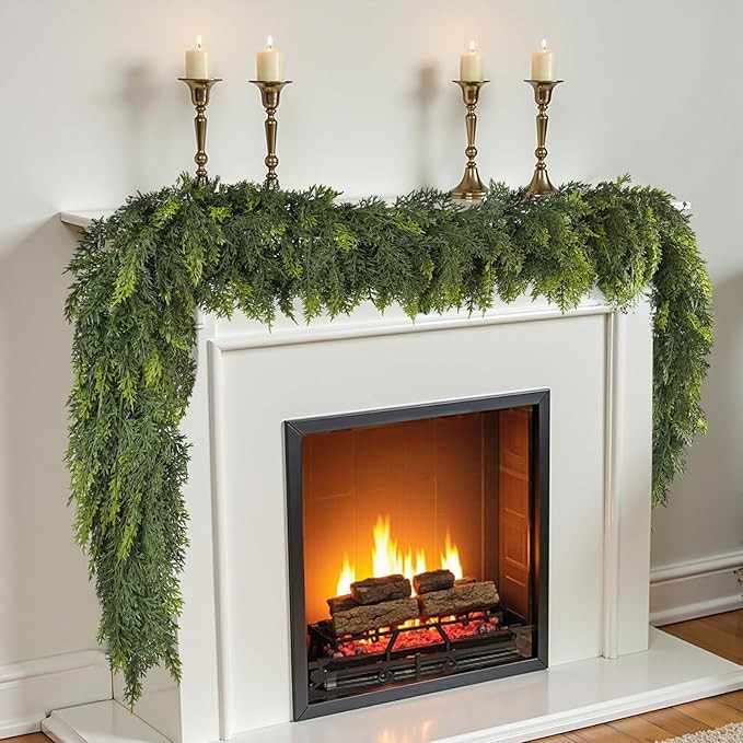 6 ft Christmas Garland, Cedar Garland, Real Touch Cypress Garlands, Green Artificial Greenery Gar... | Amazon (US)