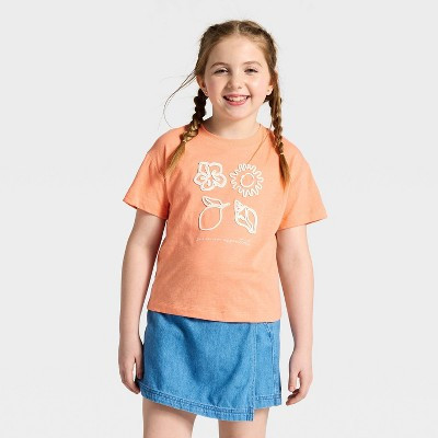 Girls' Short Sleeve Relaxed Fit 'Summer Essentials' Graphic T-Shirt - Cat & Jack™ Peach Orange XS | Target