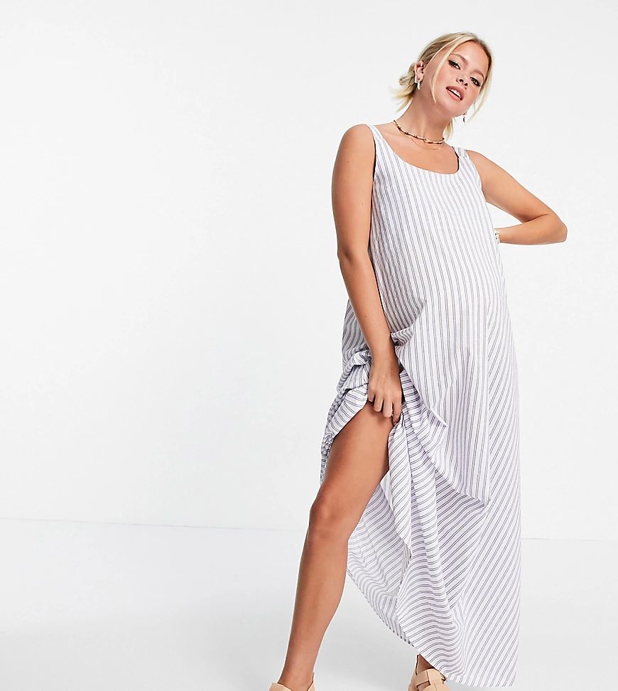 ASOS DESIGN Maternity scoop maxi dress with ruched back in blue and white stripe print-Multi | ASOS (Global)