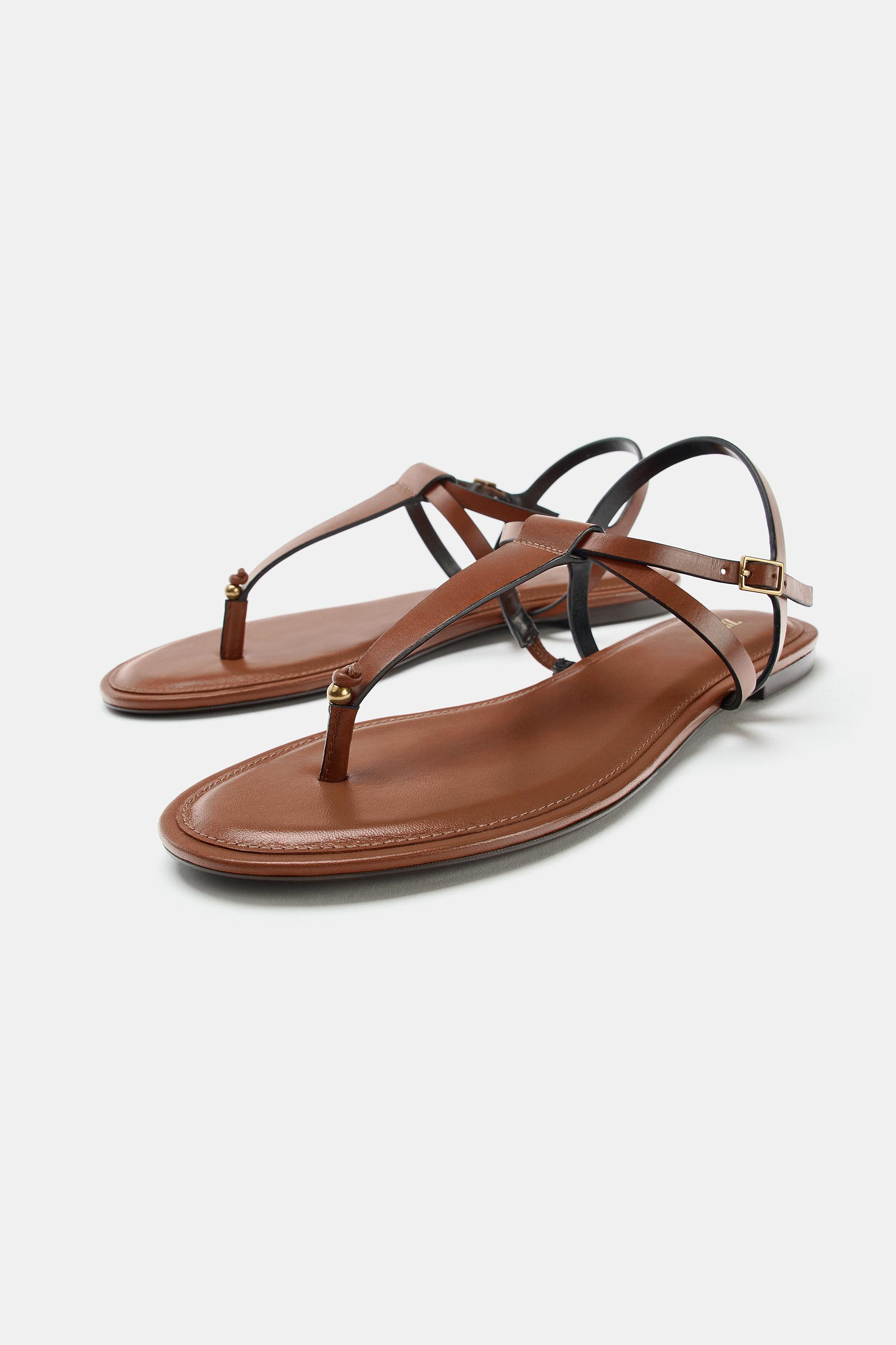 FLAT LEATHER SANDALS | Zara UK