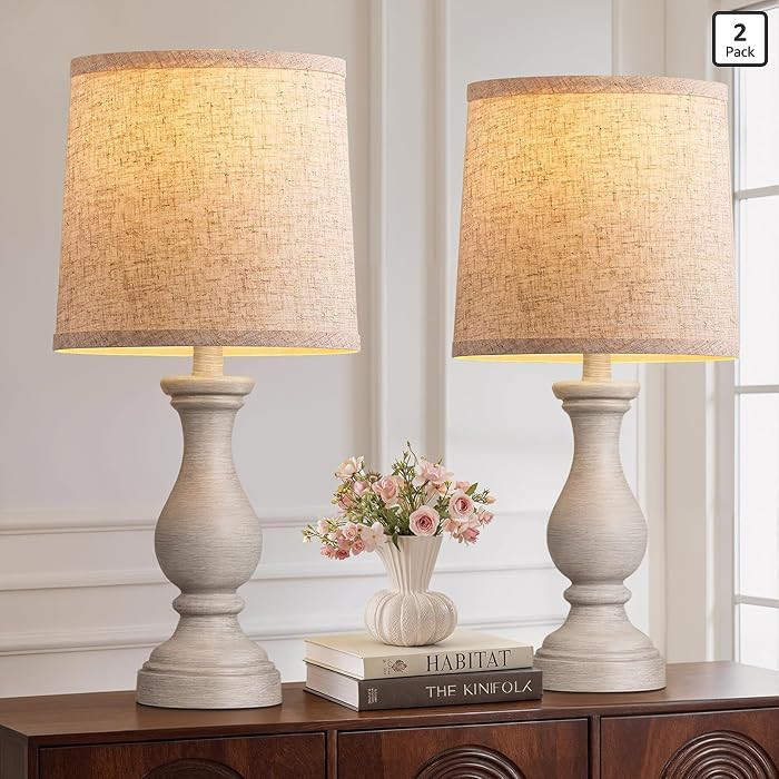 Seealle Farmhouse Table Lamps Set of 2 - Rustic Bedroom Lamps for Living Room, 22" Boho Bedside L... | Amazon (US)