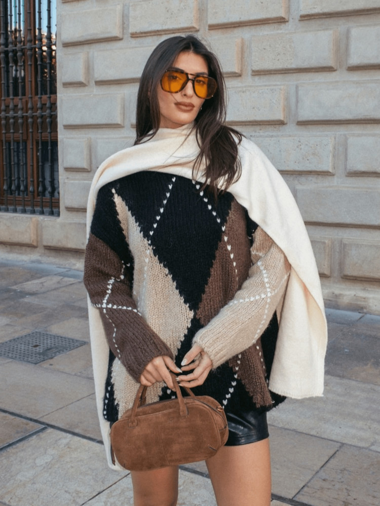 Diamond Print Oversized Jumper | SHEIN