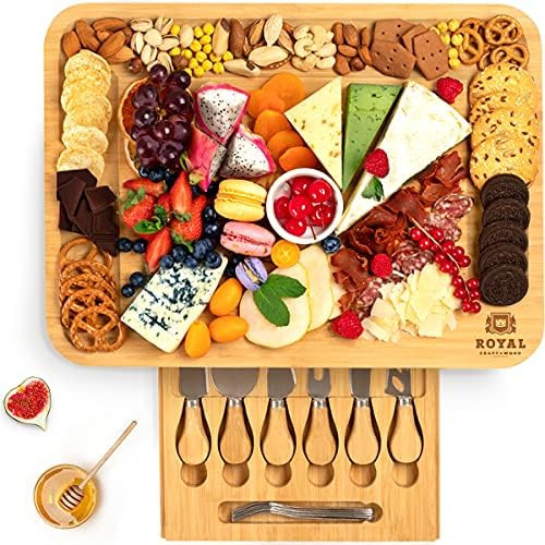 Cheese Board and Knife Set: 17.5 x 13 Inch - Wooden Charcuterie Platter & Serving Tray with Cutle... | Amazon (US)