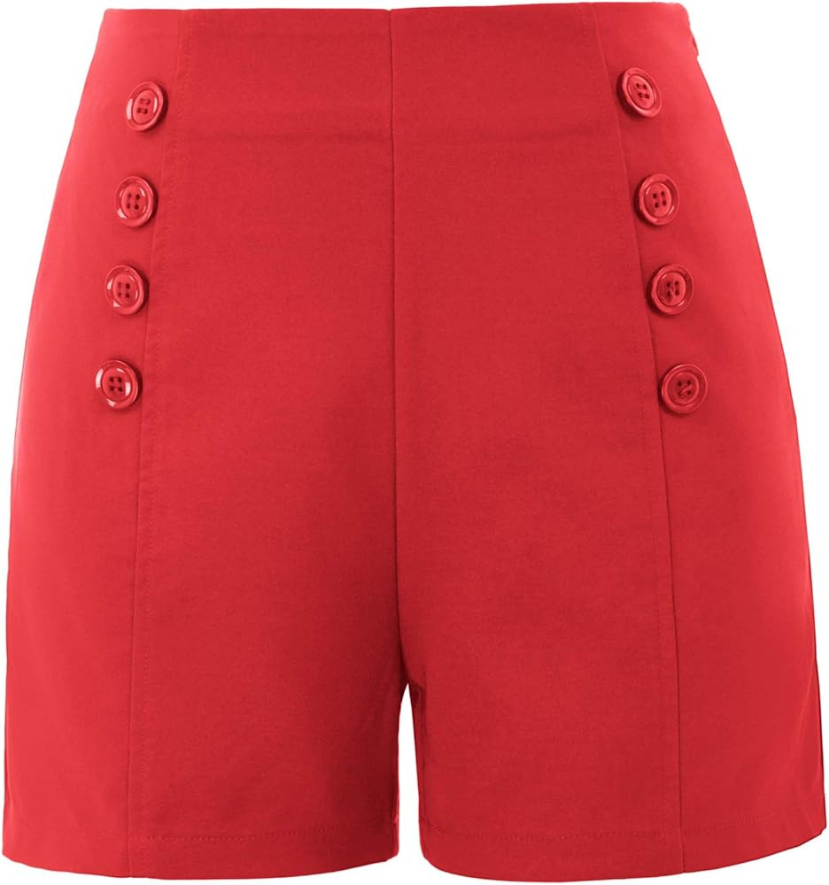 Belle Poque Women High Waist Stretch Shorts Vintage Button Sailor Shorts Pinup Shorts | Amazon (US)