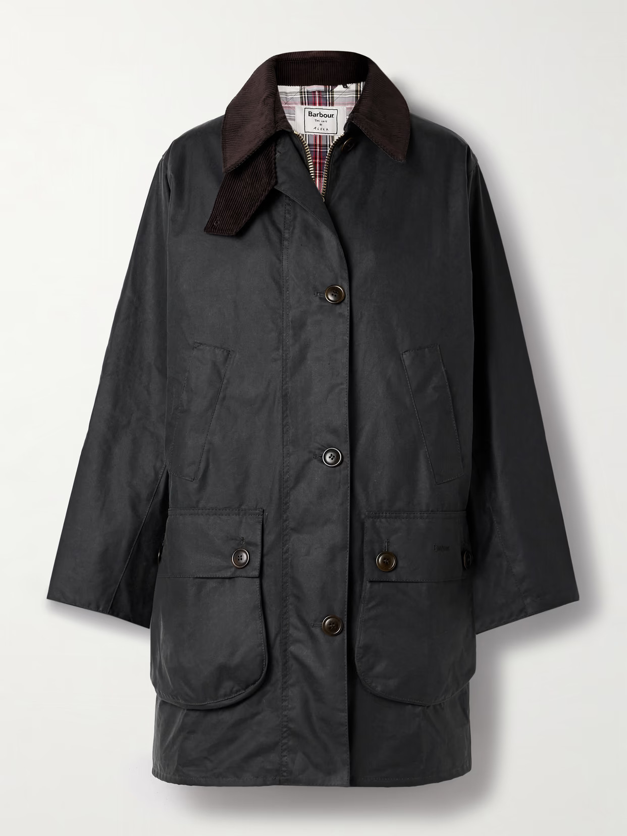 Barbour - + Barbour The Edit By Alexa Loren Corduroy-trimmed Waxed-cotton Jacket - Black | NET-A-PORTER (UK & EU)