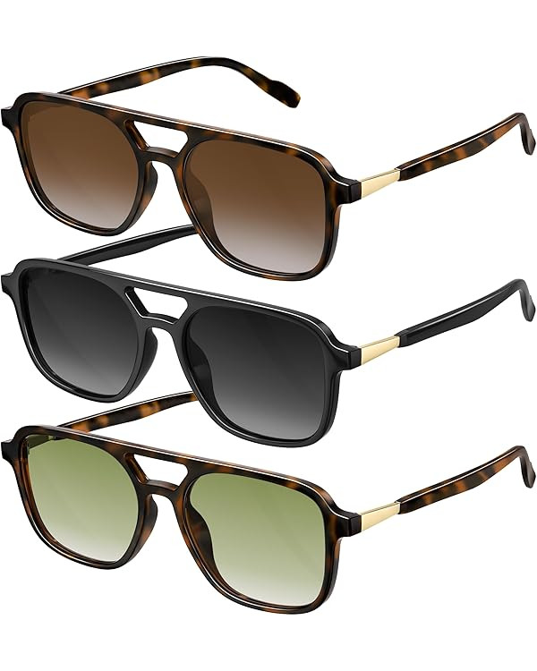 Retro Aviator Sunglasses for Women Men:Polarized Trendy Vintage 70s Rectangle Womens Shades Sun G... | Amazon (US)