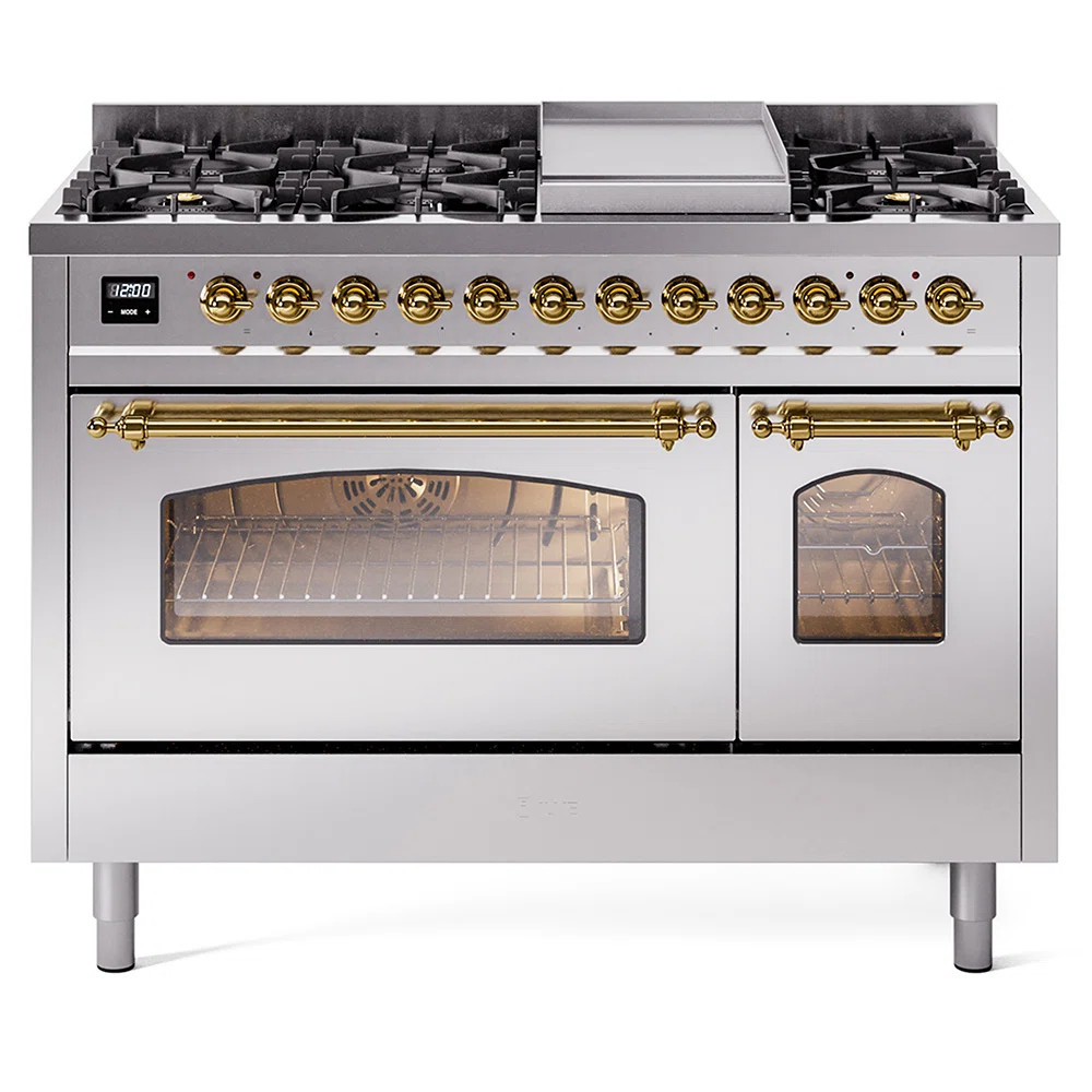 ILVE Nostalgie II Series 48 inch Dual Fuel Range with 8 Sealed Burners, Griddle (Glass Door) UP48... | Wayfair North America