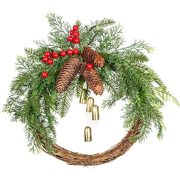 Farmhouse Christmas Wreath, 2021 Boho Wreaths for Front Door, Golden Bells Hang Center Door Wreat... | Walmart (US)
