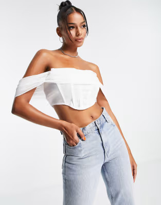 Femme Luxe off shoulder woven corset top in white | ASOS (Global)