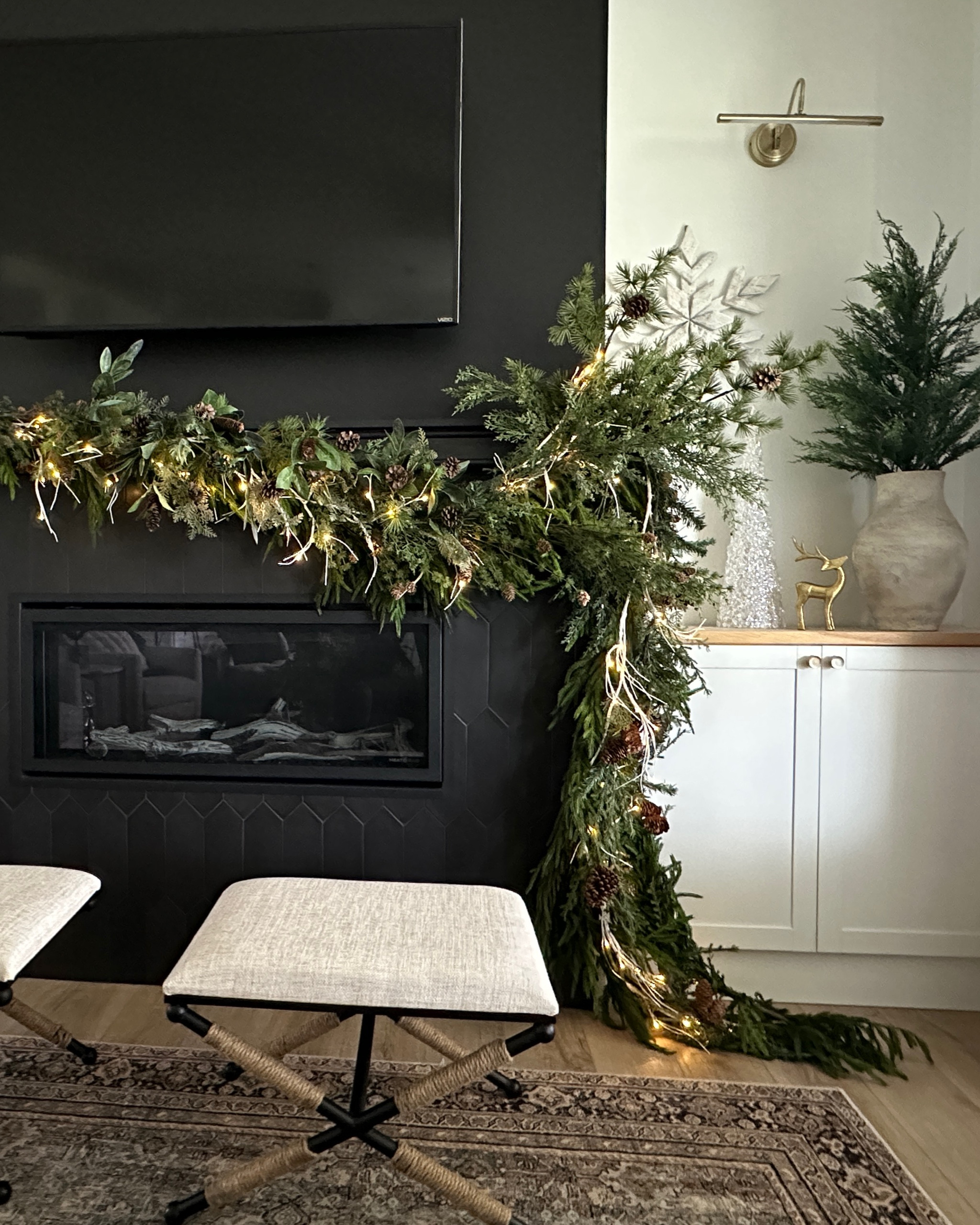 Christmas mantel decor, Christmas living room decor, Christmas decor and christmas trees! Christmas Garland for fireplace. 

#LTKhome #LTKHoliday #LTKfindsunder100