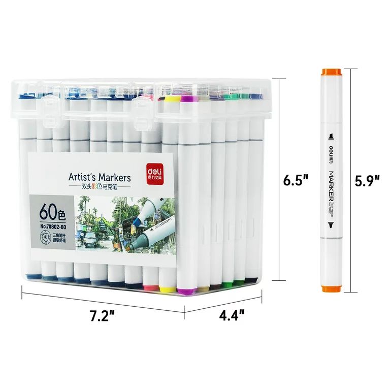 Deli 60 Colors Dual Tip Alcohol Markers, Art Markers Set Art Supplies Permanent Marker with Stora... | Walmart (US)