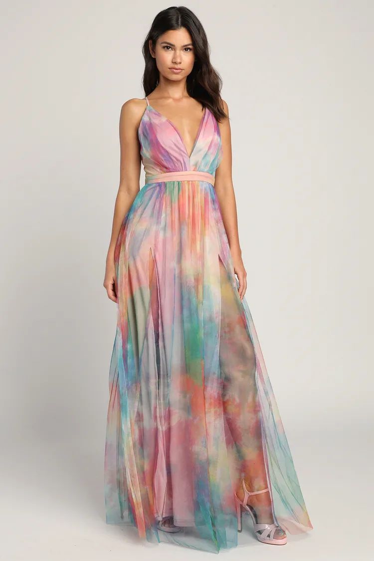 Elegant Moment Multi Watercolor Tie-Dye Backless Maxi Dress | Lulus (US)