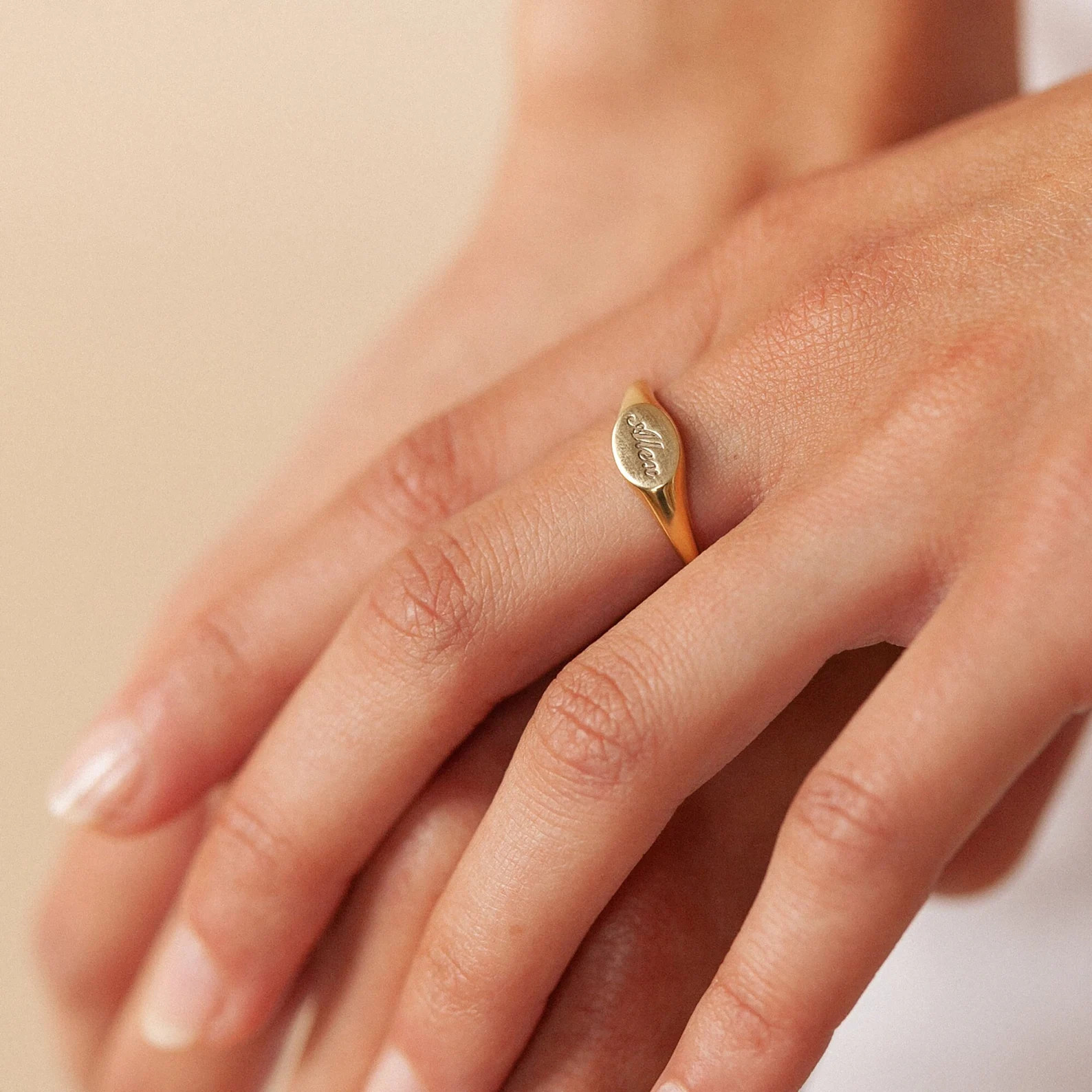 Engraved Oval Signet Ring by Gracepersonalized - Custom Initial and Name Ring - Pinky Ring - Mini... | Etsy (US)