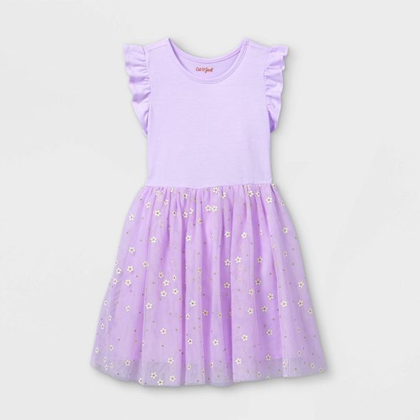 Girls' Daisy Print Short Sleeve Tulle Dress - Cat & Jack™ Light Purple | Target