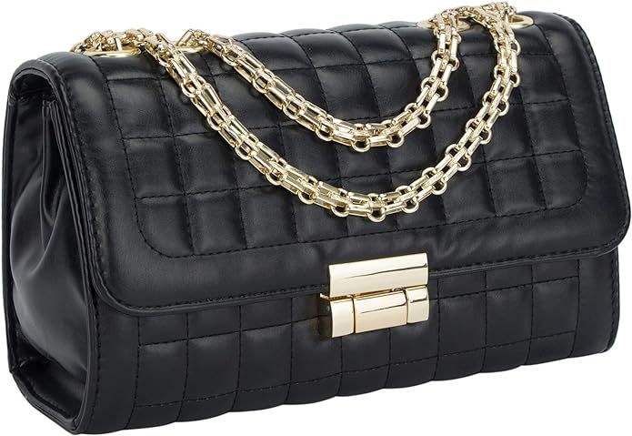 Women's Classic PU Leather Crossbody Purse Shoulder Bags Golden Chain Satchel Handbags | Amazon (US)