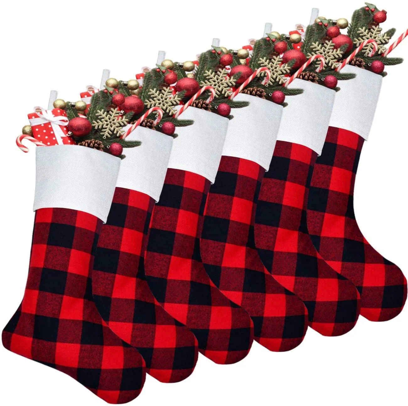 Longrv Buffalo Plaid Fireplace Hanging Multi-color Christmas Stockings, 18" (6 Count) | Walmart (US)