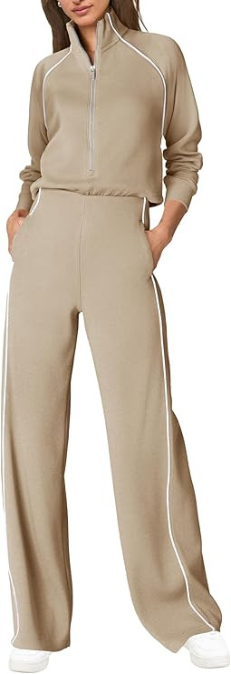 SENSERISE Womens Jumpsuits Casual Long Sleeve One Piece Jumpsuit Wide Leg Mock Neck Airport Trave... | Amazon (US)