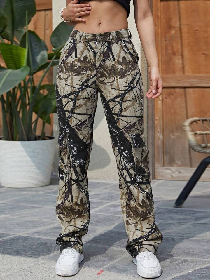 SHEIN Tall Allover Print Straight Leg Cargo Jeans | SHEIN