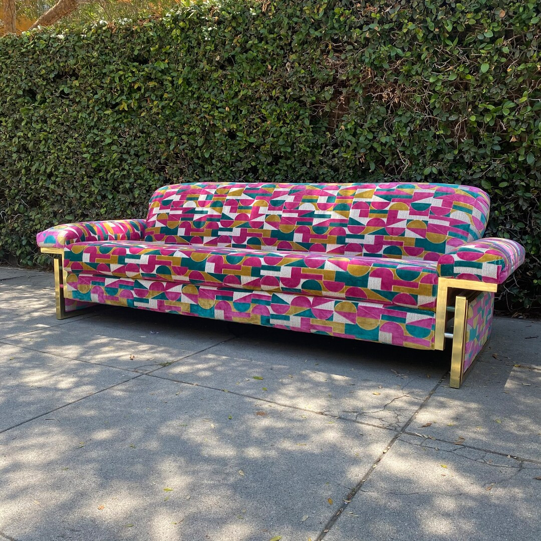 Postmodern Brassed Steel Reupholstered Sofa - Etsy | Etsy (US)