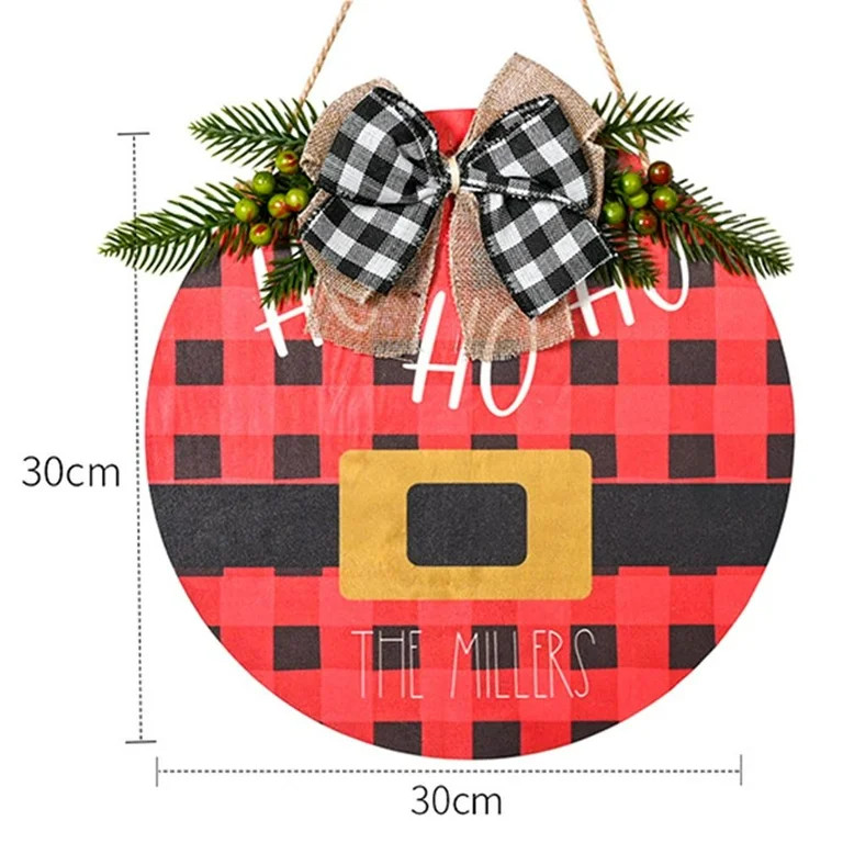 Topumt Merry Christmas Welcome Door Sign for Front Door, Round Red Wood Buffalo Plaid Christmas W... | Walmart (US)