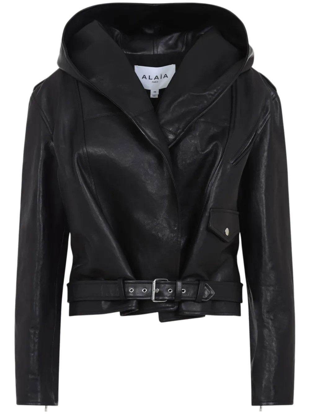 Alaïa Hooded Leather Biker Jacket | Black | FARFETCH PT | Farfetch Global