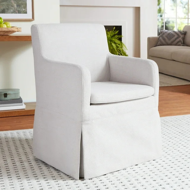 My Texas House Wren Slipcover Dining Chair with Rolling Caster Wheels, Cream Linen Fabric | Walmart (US)