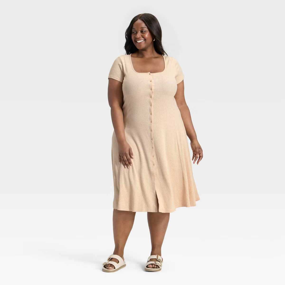 Women's Short Sleeve Knit Button-Front Midi A-Line Dress - Universal Thread™ | Target