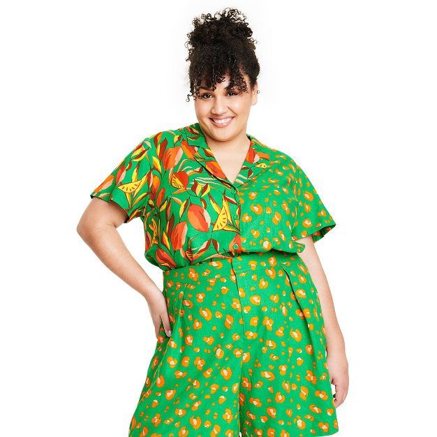 Women's Leopard/Orange Print Button-Down Shirt - Tabitha Brown for Target Green | Target