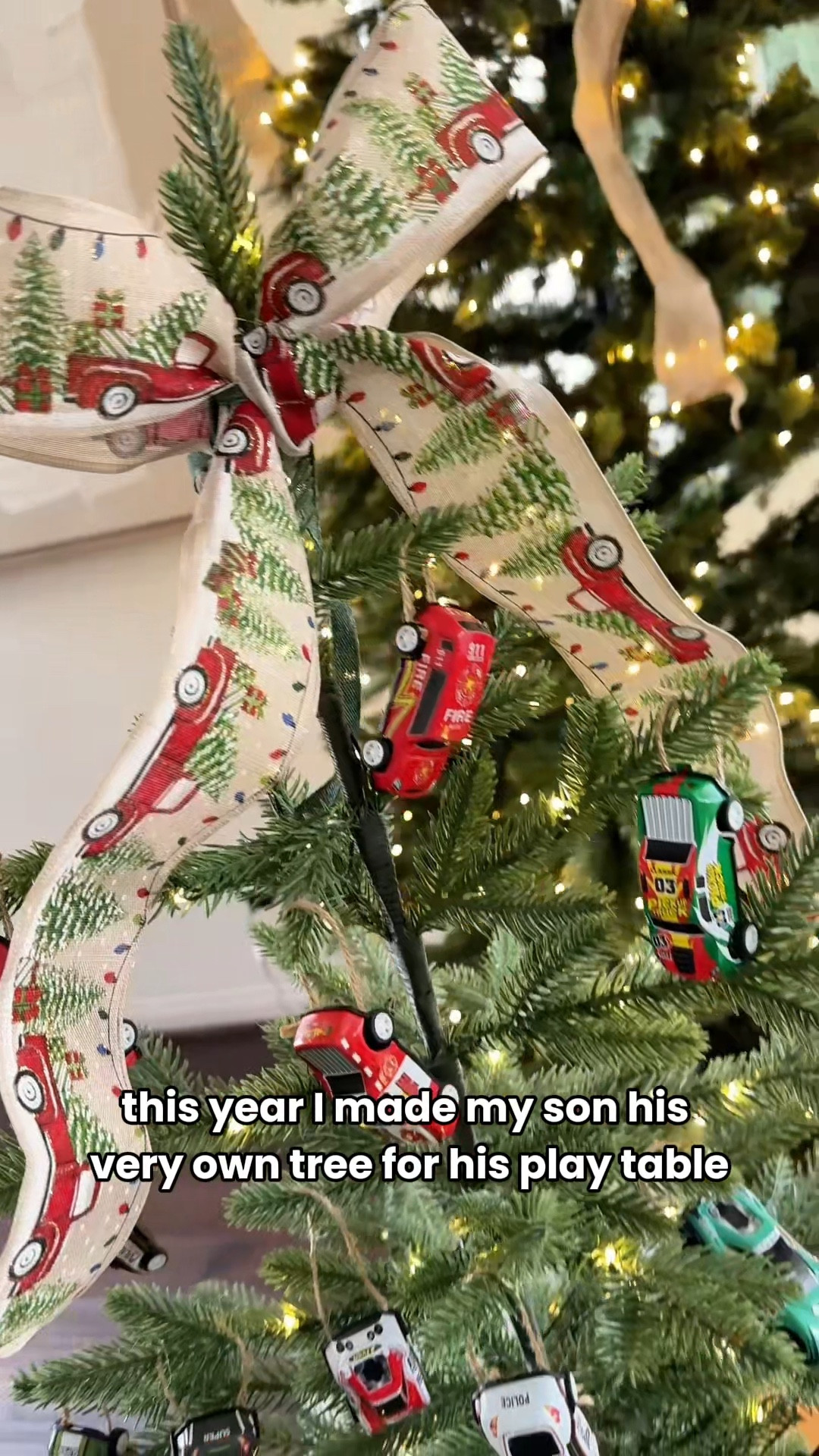 To keep my little one from rearranging our main tree, I set up a special mini tree just for him. I chose a battery-operated tree so he can safely turn the lights on and off. And I embraced this year’s Bowmas trend with a car-themed bow topper to stay on theme. 🚗🎀

For ornaments, I simply tied twine around affordable white, red, and green toy cars. After the holidays, we can remove the twine, and he can add them to his collection! 🏎️

We had a blast decorating together over breakfast, and now he loves sharing his meals with the reindeer beside his tree! 🦌

#LTKHoliday 

#LTKKids #LTKSeasonal