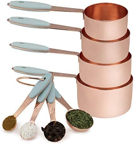 Cook with Color 8 Piece Copper Measuring Cups and Measuring Spoon Set Stainless Steel with Soft T... | Amazon (US)