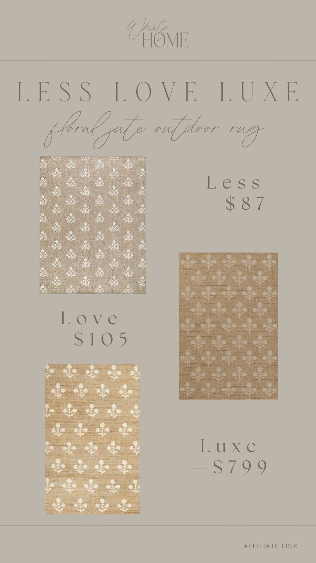 Less love luxe! This jute floral pattern motif outdoor rug is a designer favorite! We have the love version and it’s the perfect compromise.

#LTKSeasonal #LTKHome #LTKSaleAlert