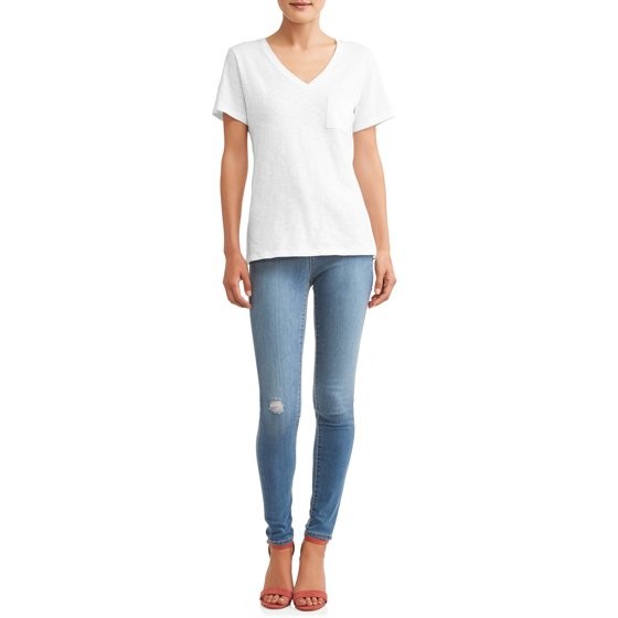 Time and Tru - Time and Tru Women's Short-sleeve V-neck Slub Tee - Walmart.com | Walmart (US)