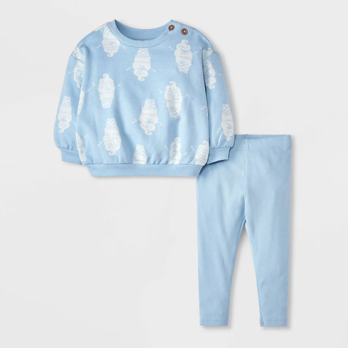 Baby Girls' Snowman Cone Fleece Sweatshirt & Ribbed Leggings Set - Cat & Jack™ Light Blue | Target