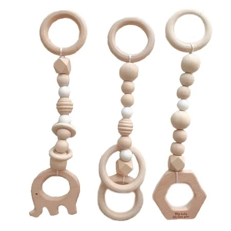 3PCS/Set Baby Play Gym Silicone Beads Wood Teether Toddler Hanger Rattle Wood Ring Teething Toys New | Walmart (US)
