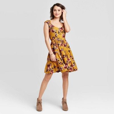 Women's Floral Print Sleeveless Scoop Neck Button-Front Babydoll Mini Dress - Xhilaration™ Must... | Target