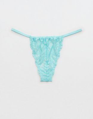 Aerie Hibiscus Lace Ruched String Thong Underwear | Aerie