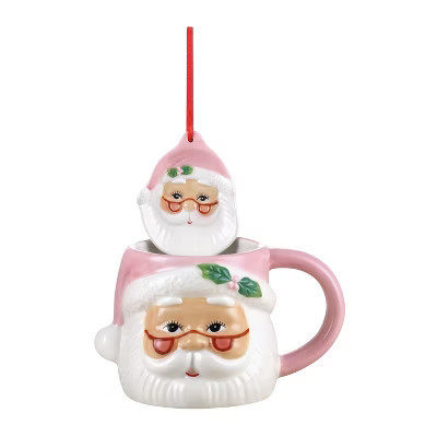 Mr. Christmas 16 oz. Ceramic Santa Mug and Ornament Set - Pink | Target