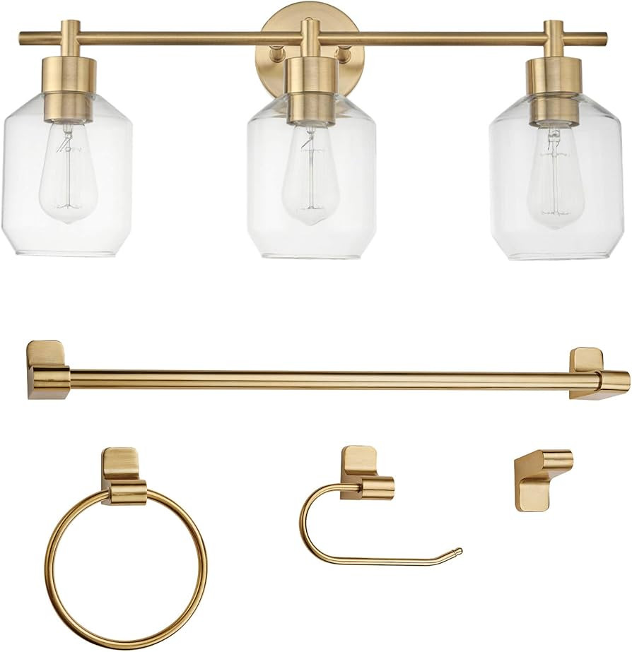 Globe Electric 51638 3-Light Vanity All-in-One Bathroom Set, 5 Piece Gold Finish | Amazon (CA)