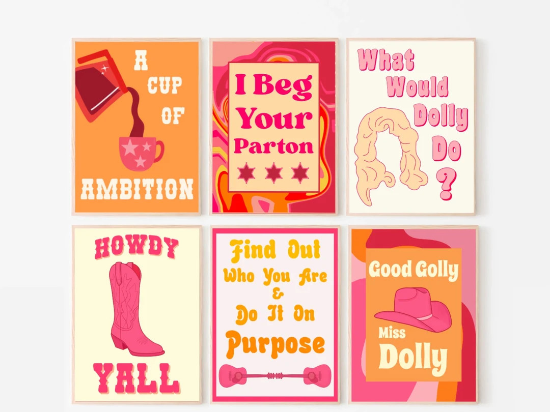 Pink Preppy Wall Art Set,  Dolly Parton Print Quote, Wall Art Quotes, Colorful Prints,  Digital D... | Etsy (US)