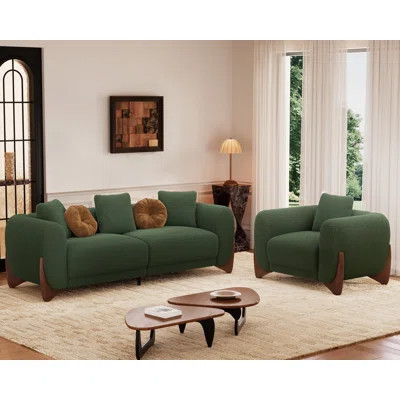 Keiven 2-Piece Living Room Set – Bouclé Sofa & Chair With Walnut Legs | Wayfair North America
