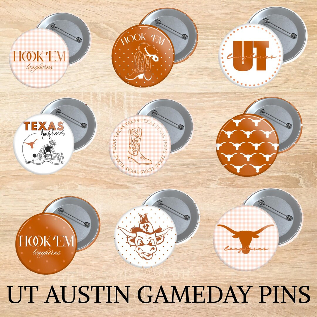 UT Austin Game Day Button Pins 3" Longhorn Spirit Pack for College Football Sorority Tailgates Gr... | Etsy (US)