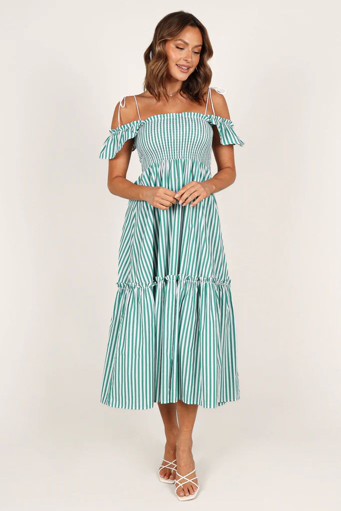 Yasminie Shirred Maxi Dress - Green Stripe | Petal & Pup (US)