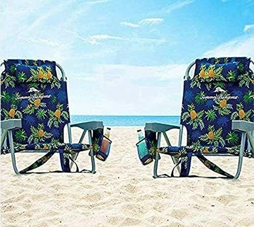 2 Tommy Bahama Backpack Beach Chairs Blue/Pineapple | Amazon (US)