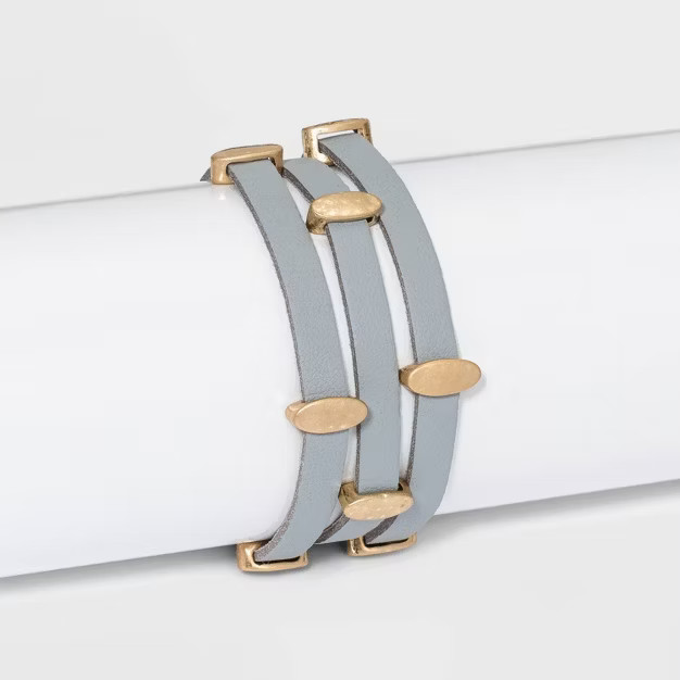 Simulated Leather and Oval Slider Magnetic Multi-Strand Bracelet - Universal Thread™ Gray | Target