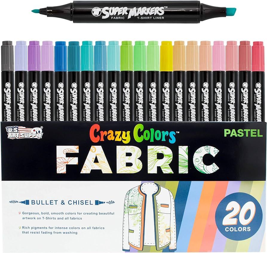 Super Markers 20 Unique Pastel Colors Dual Tip Fabric & T-Shirt Marker Set - Double-Ended Fabric ... | Amazon (US)
