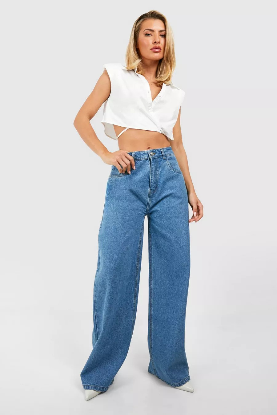 Bright Blue High Rise Straight Leg Jeans | Boohoo.com (UK & IE)