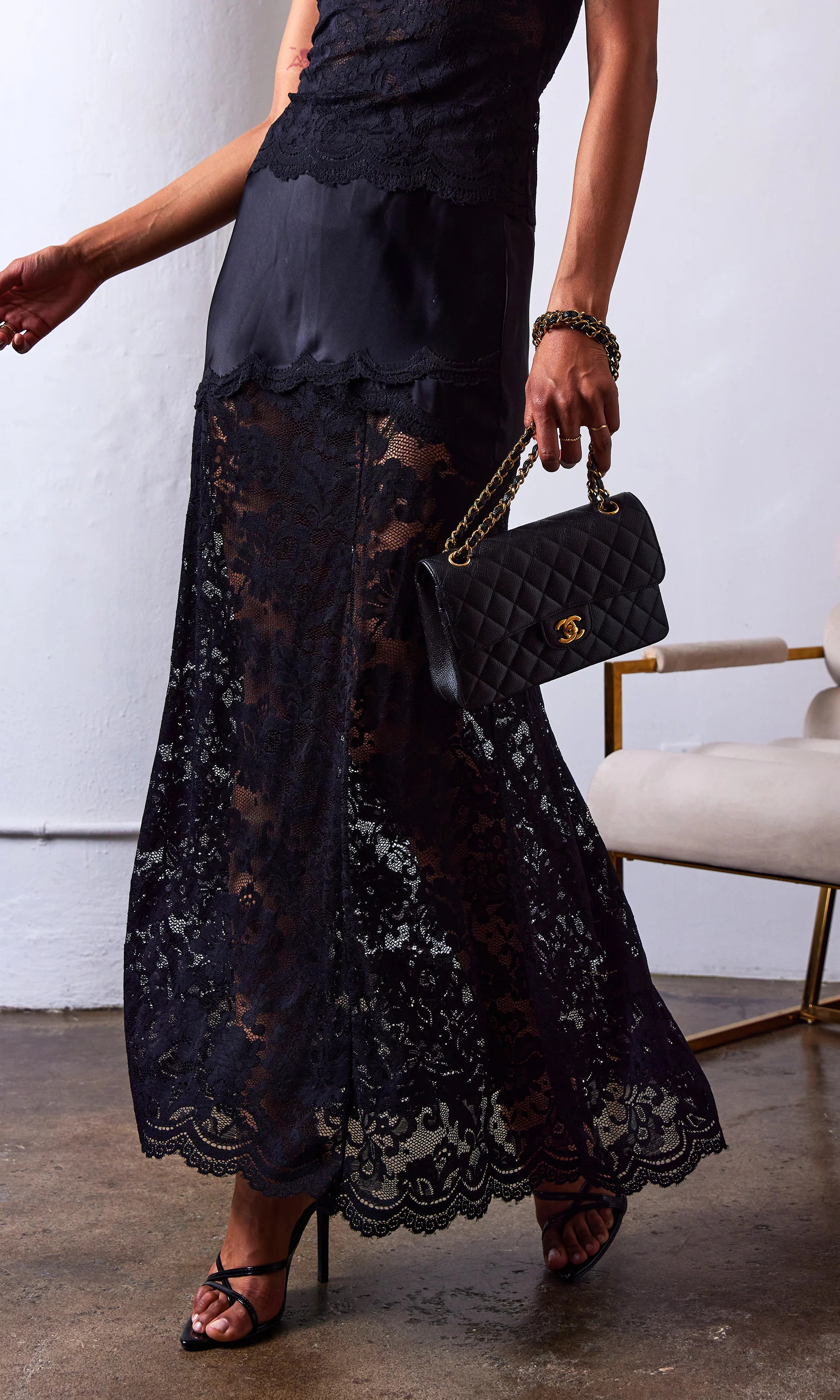 Perrine Lace Combo Satin Skirt | Generation Love