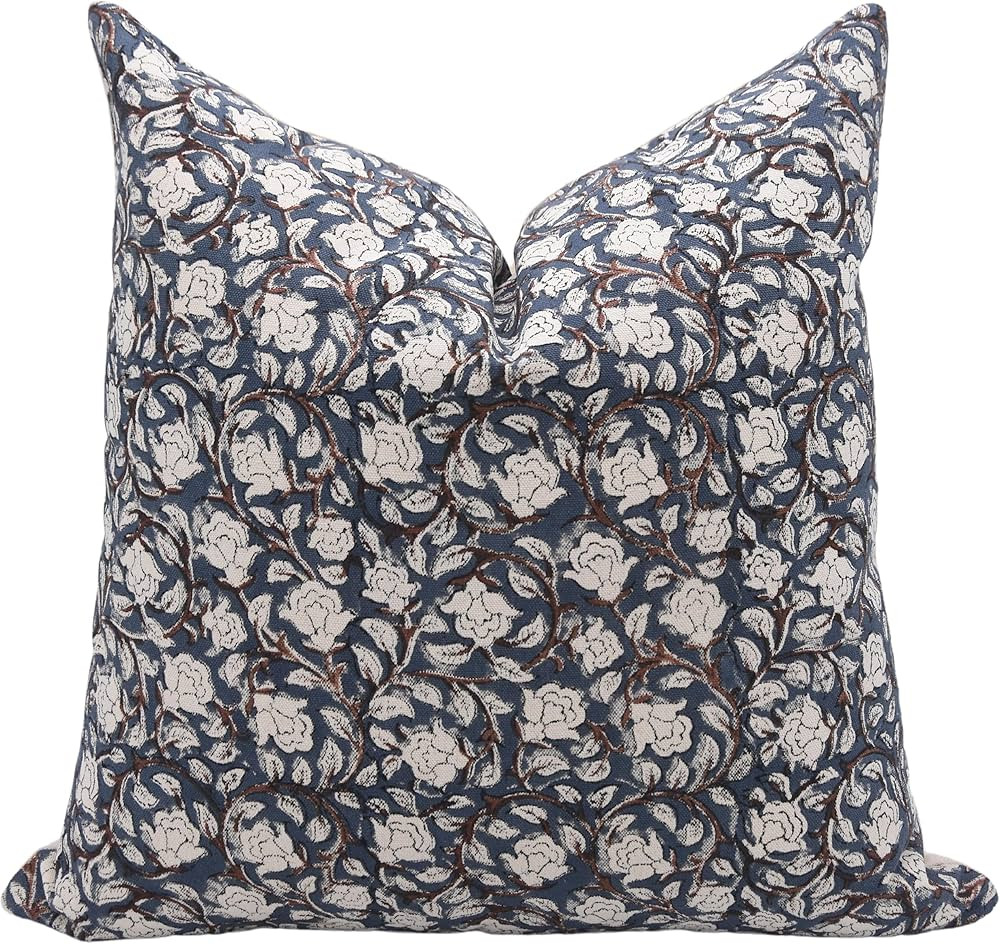 Fabritual Block Print Cotton 22x22 Throw Pillow Covers, Outdoor Farmhouse Square Cushion Covers, ... | Amazon (US)
