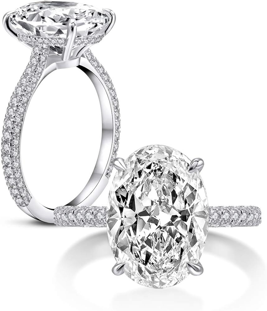 AINUOSHI 925 Sterling Silver Women Wedding Rings 5 Carat Oval Cut Cubic Zirconia Engagement Ring | Amazon (US)